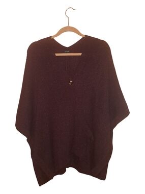 J. Crew Brown V-Neck Knit Poncho with Button Detail